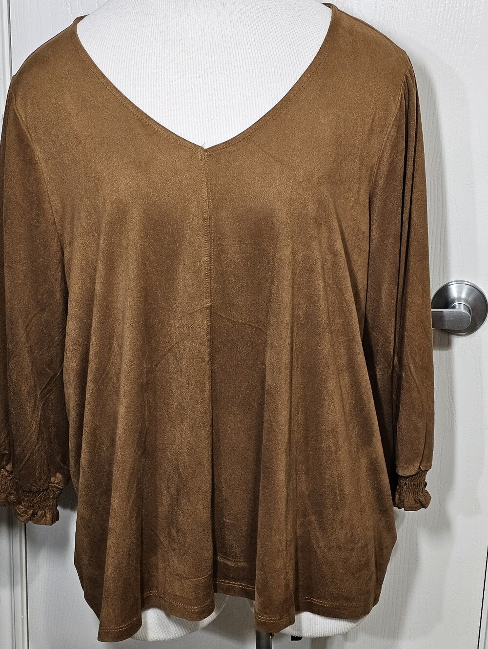 Women's Brown Suede V-Neck 3/4 Sleeve Tunic Top Cato Size 18/20